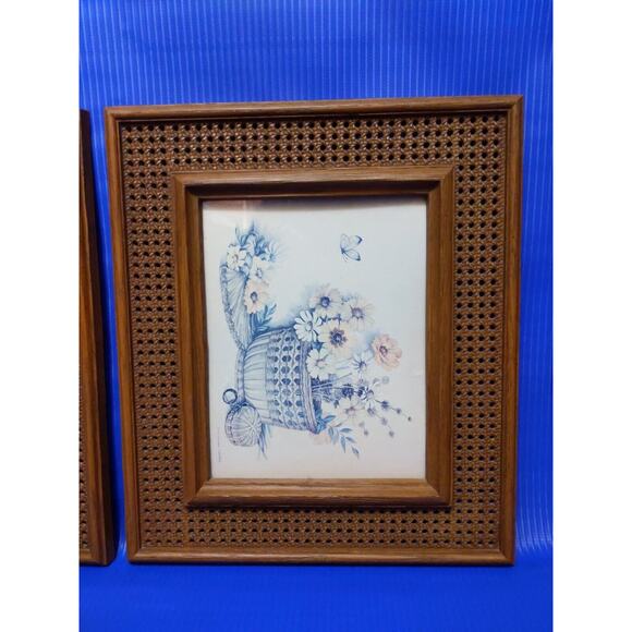 vtg 80s 1981 HOMCO Faux Rattan Wicker Picture Frame & Sconce Set 3282 4226 - Picture 3 of 12